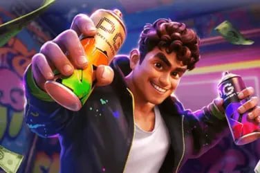 Pengguna verifikasi usia melalui perangkat mobile dengan latar belakang warna neon